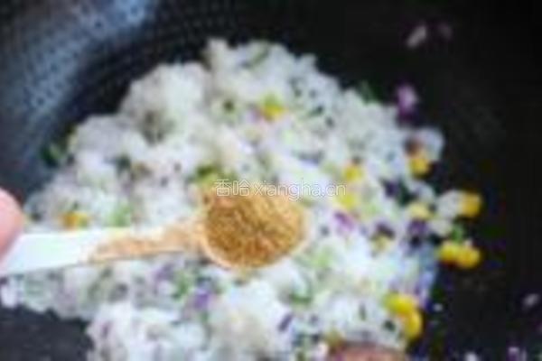 芹菜紫甘兰蛋炒饭的做法图解4