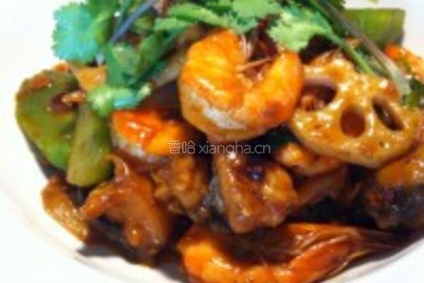干锅大虾牛蛙的做法图解4