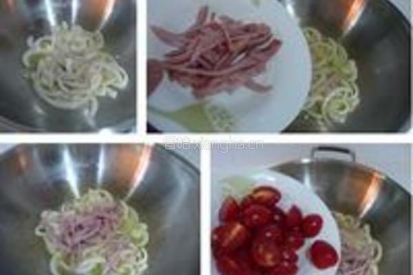 黑胡椒番茄培根炒意面的做法图解3