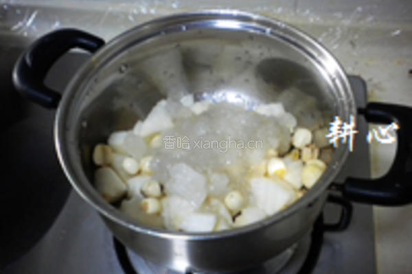 蛤油莲子梨子糖水的做法图解3