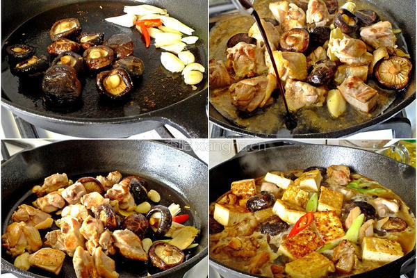 冬菇鸡肉豆腐煲的做法图解4