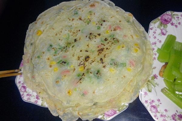 豌豆玉米粒火腿肠煎饼的做法图解3