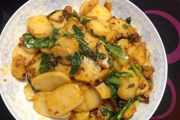 青菜肉末炒年糕
