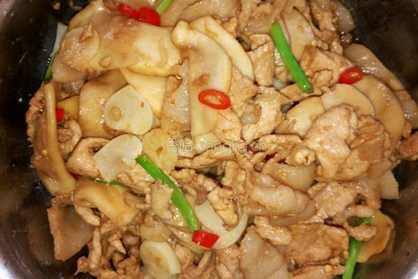 鸡腿菇炒肉片的做法图解3