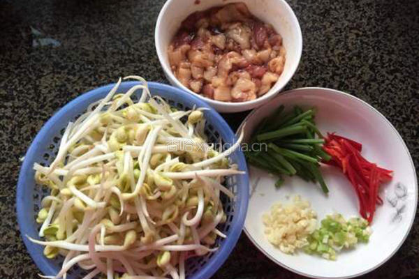 五花肉炒黄豆芽的做法图解1