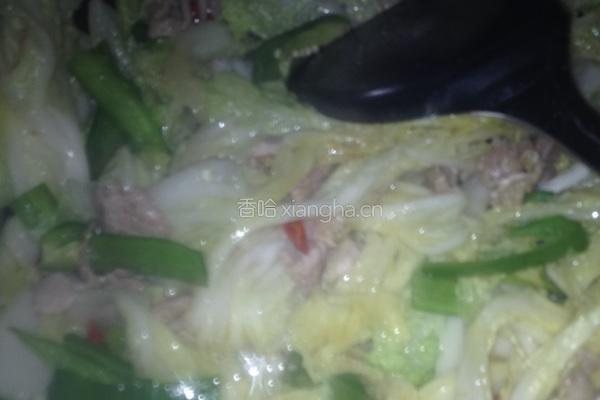 肉片辣椒白菜叶的做法图解5