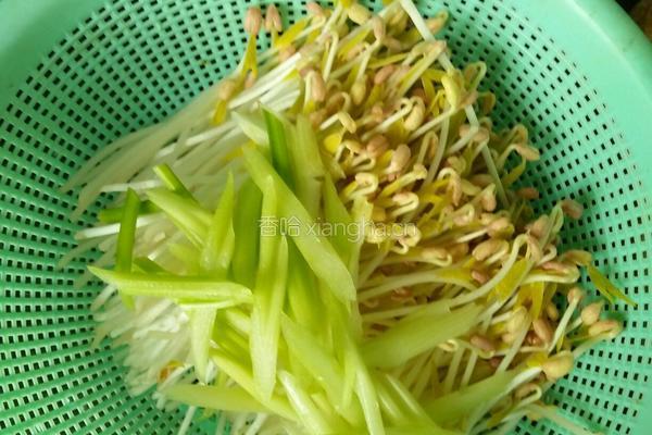 凉拌西芹绿豆芽的做法图解2