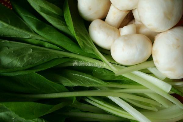 蘑菇炒小白菜的做法图解1
