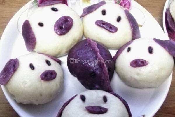 紫薯小猪豆沙包的做法图解16