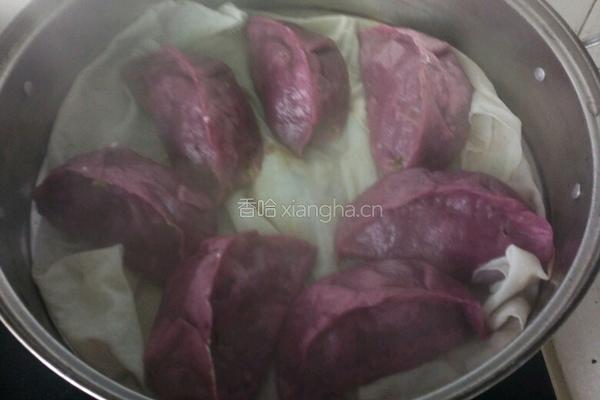 紫薯皮白菜素馅蒸包的做法图解7