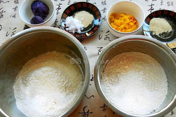 南瓜紫薯双色卷的做法图解1