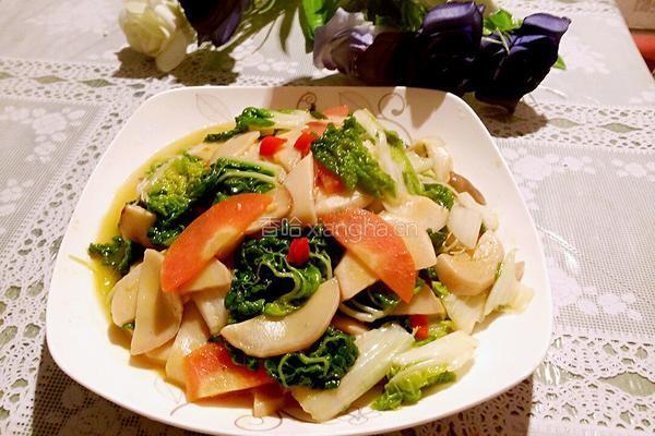 鸡腿菇炒油菜的做法图解5