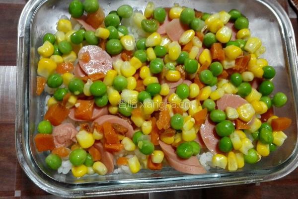 火腿杂蔬焗饭(微波炉版)的做法图解3