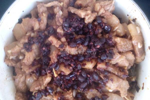 老干妈菜干豆腐蒸肉的做法图解4