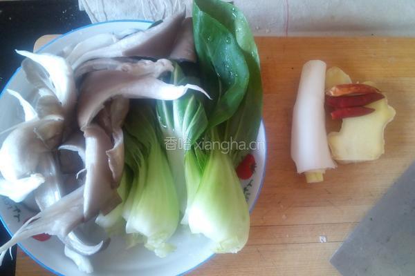 油菜炒鲜蘑的做法图解1