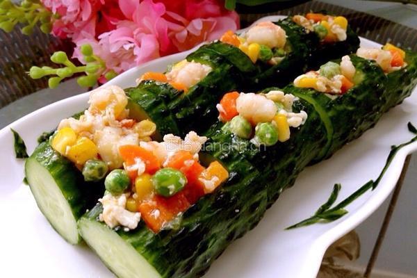 节节高升 黄瓜酿虾仁时蔬的做法图解16