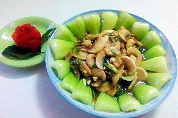 油菜炒香菇的做法图解5