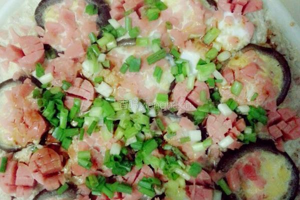 肉末香菇蒸鸭蛋火腿的做法图解11