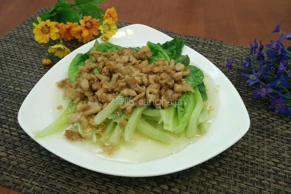白灼生菜炒肉末的做法图解12