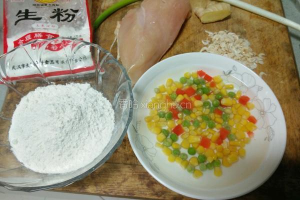 田园虾米鸡肉饼的做法图解1