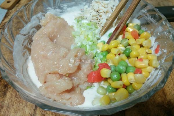 田园虾米鸡肉饼的做法图解3