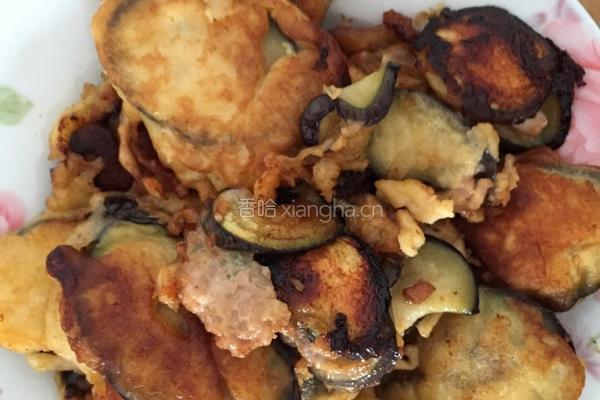 鸡蛋面粉炸蘑菇葱花肉茄盒的做法图解7