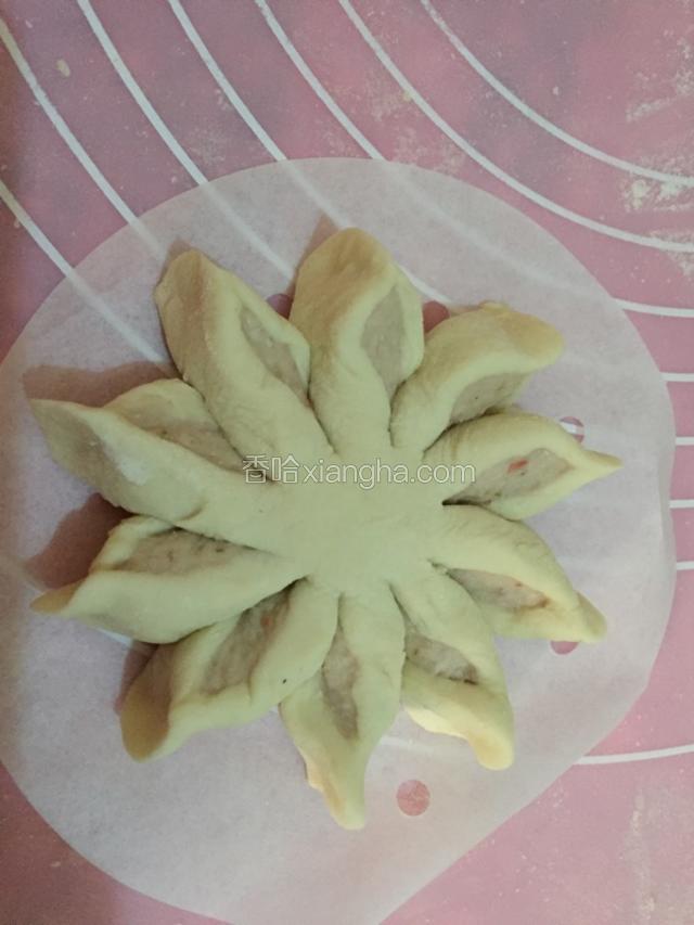 9.再把每一个花瓣用食指和拇指捏尖尖的花瓣状
