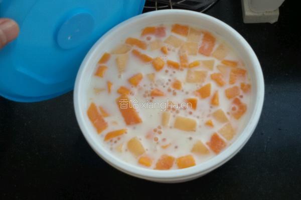 木瓜哈密瓜山楂糕椰浆西米露的做法图解9