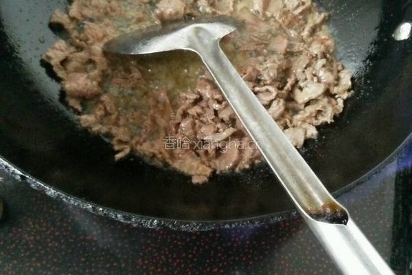 油菜炒肉片的做法图解4