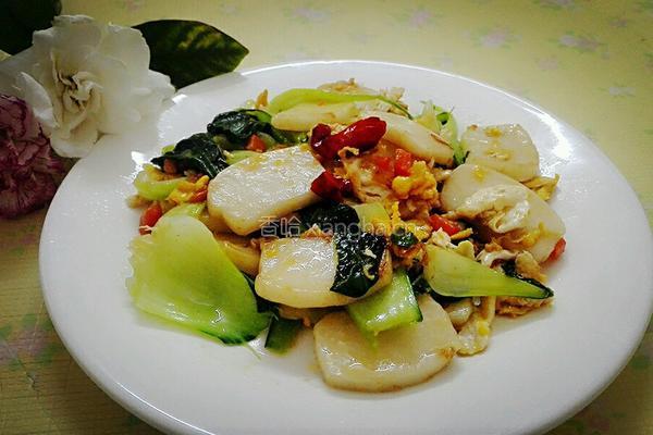 青菜鸡蛋炒年糕