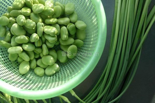 青蚕豆炒蒜苗的做法图解1