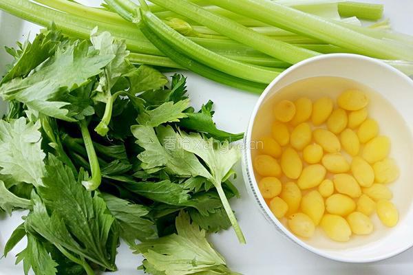 白果炒芹菜的做法图解1