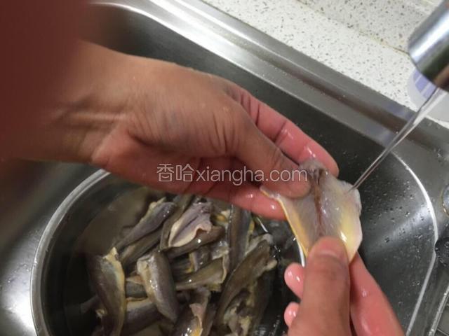 所有鱼剪好抽出内脏，水龙头下活水冲洗干净