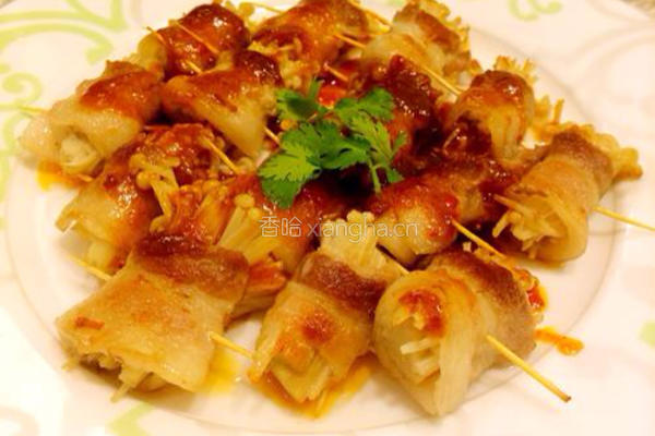 煎五花肉金针菇卷的做法图解8