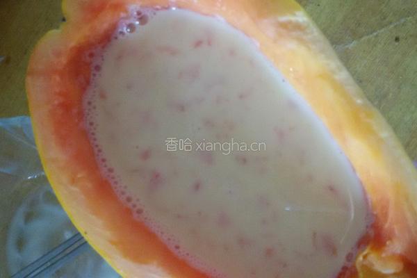 木瓜牛奶蒸蛋的做法图解4