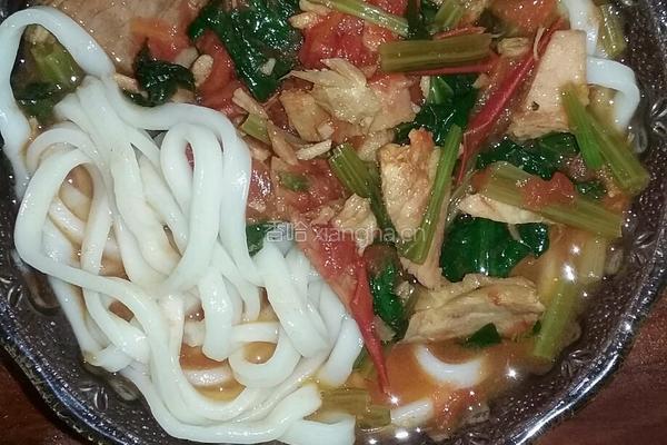 腌肉菠菜西红柿面的做法图解4