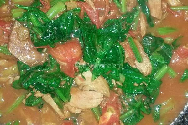 腌肉菠菜西红柿面的做法图解3