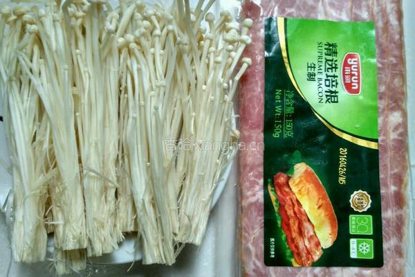 煎金针菇培根卷的做法图解1