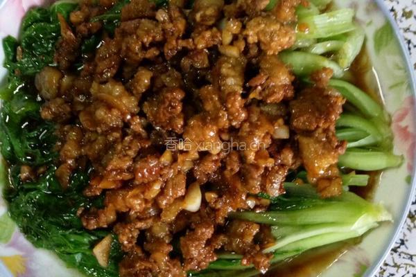 蒜香肉末淋小白菜的做法图解8