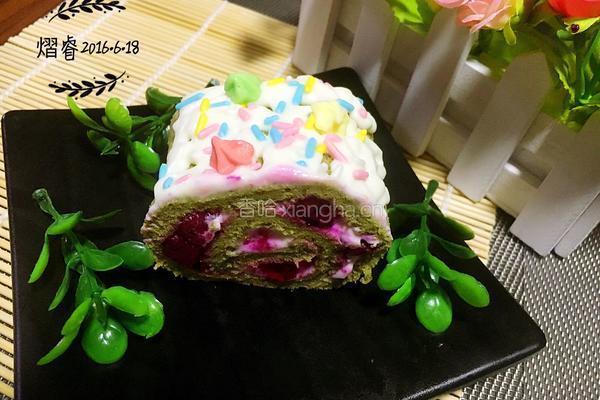 抹茶火龙果戚风卷的做法图解15