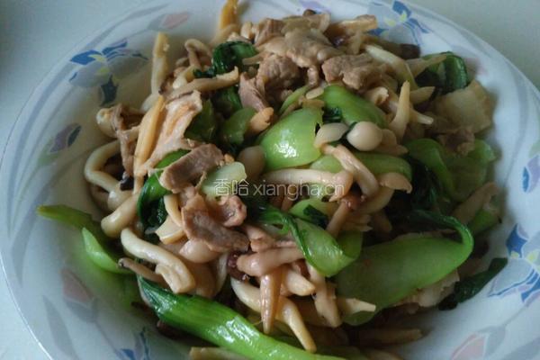 五花肉炒青菜蘑菇的做法图解5