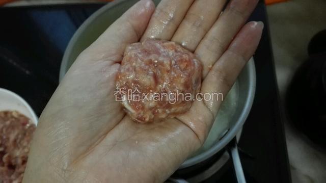 用手拿点肉未捏成丸子轻轻放入冬瓜汤中。