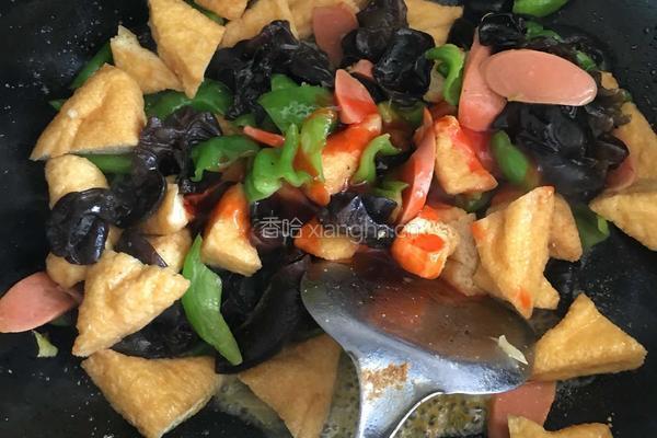 火腿木耳炒豆腐的做法图解5