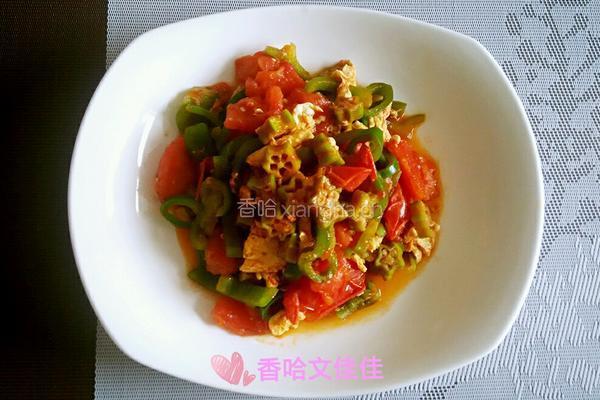 番茄秋葵菜椒炒鸡蛋