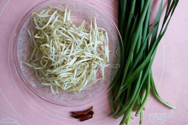 绿豆芽炒韭菜的做法图解1