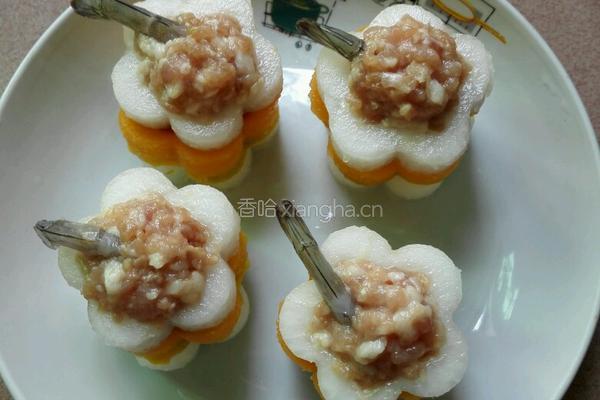 花样白萝卜酿虾球的做法图解13