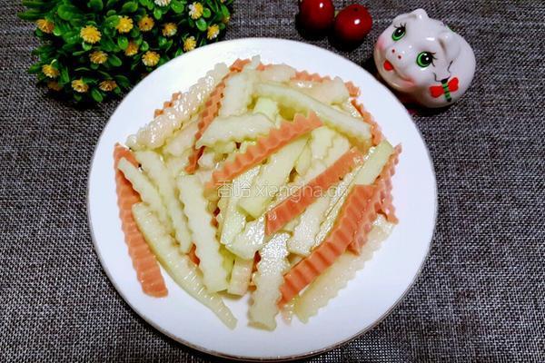 西瓜皮拌火腿的做法图解4