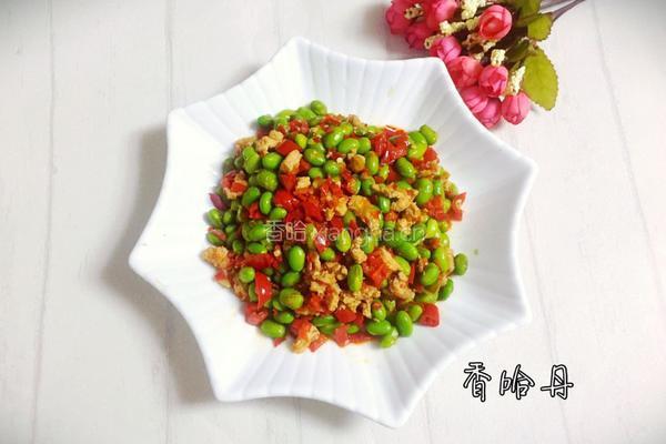红椒炒毛豆肉末