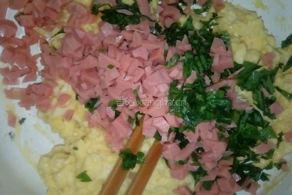 芹菜叶火腿煎饼的做法图解4