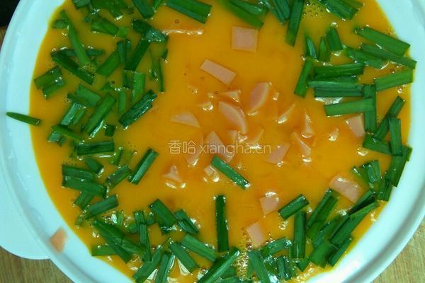 韭菜火腿蒸蛋的做法图解3